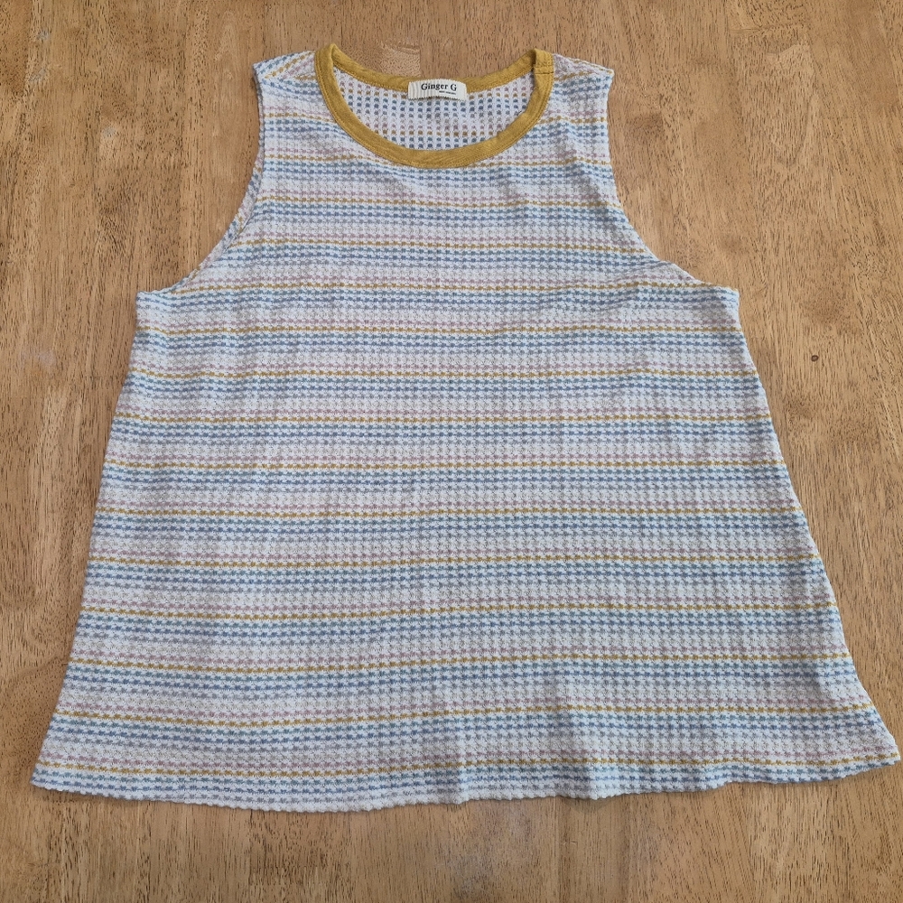 EUC Ginger G waffle knit striped tank top shirt blouse